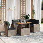 vidaXL Salon de jardin 6 Pièces avec coussins gris résine tressée