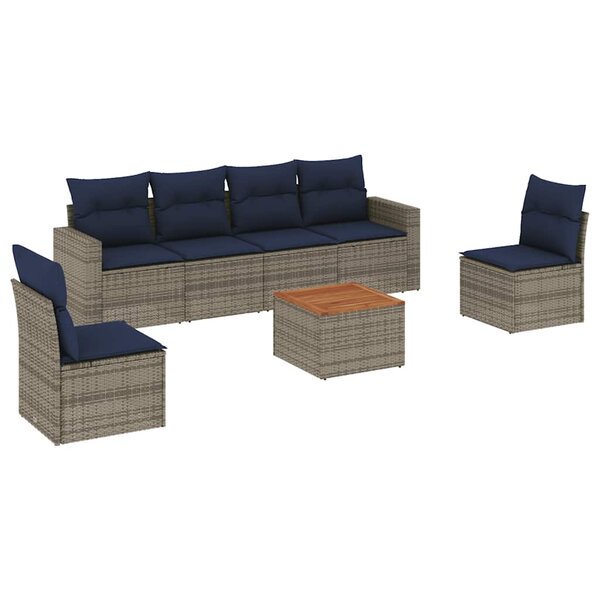 vidaXL Salon de jardin 7 Pièces avec coussins gris résine tressée