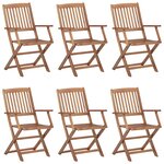 Vidaxl chaises pliables de jardin 6 pièces avec coussins bois d'acacia