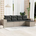 vidaXL Salon de jardin 5 Pièces avec coussins gris clair résine tressée