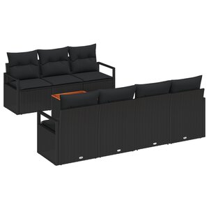 Ensemble de canapés de jardin 8 pièces vidaXL avec coussins en poly rattan noir acacia
