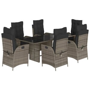 vidaXL Ensemble à manger de jardin et coussins 7 Pièces gris rotin