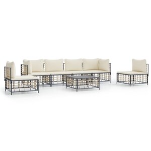 vidaXL Salon de jardin 7 Pièces avec coussins anthracite résine tressée