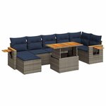 vidaXL Salon de jardin 8Pièces avec coussins marron résine tressée acacia