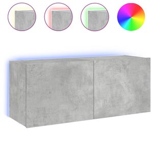 vidaXL Meuble TV mural avec lumières LED gris béton 100x35x41 cm