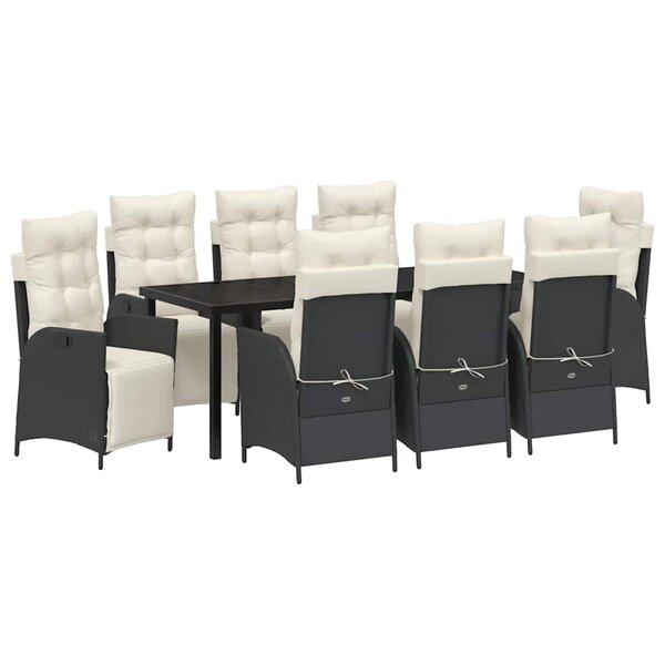vidaXL Ensemble de salle à manger pour jardin 9 Pièces Noir polyrotin