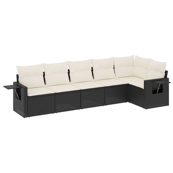 vidaXL Salon de jardin 6 Pièces avec coussins noir résine tressée