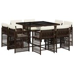 vidaXL Ensemble à manger de jardin et coussins 9 Pièces marron poly rotin