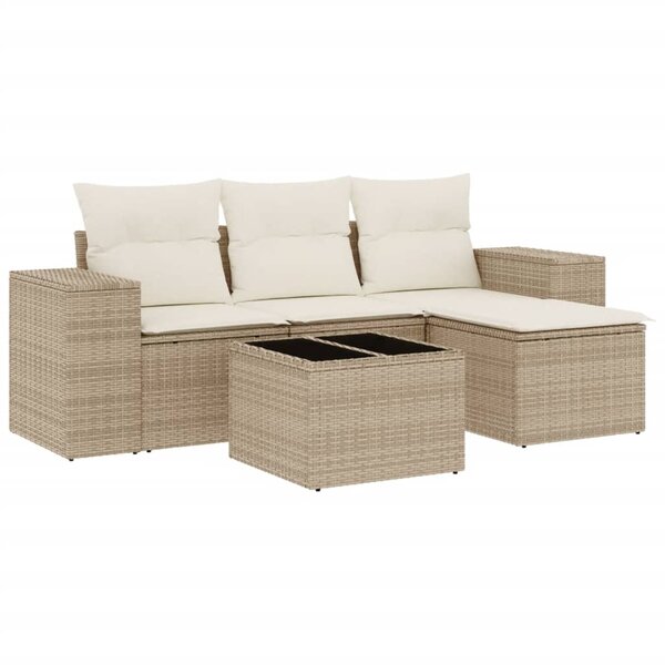 vidaXL Salon de jardin avec coussins 5 Pièces beige résine tressée