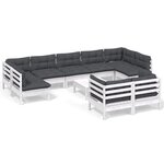 vidaXL Salon de jardin 10 Pièces avec coussins blanc bois de pin massif
