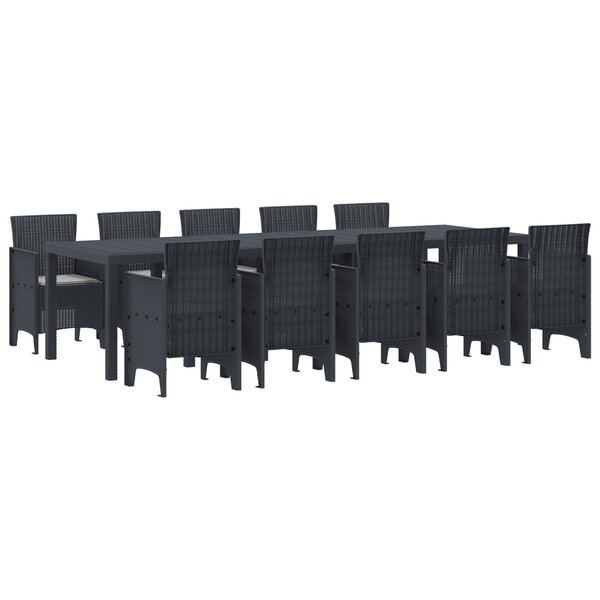 Set de Salle à Manger de Jardin de 11 Pièces avec Coussins Anthracite Poly Rattan