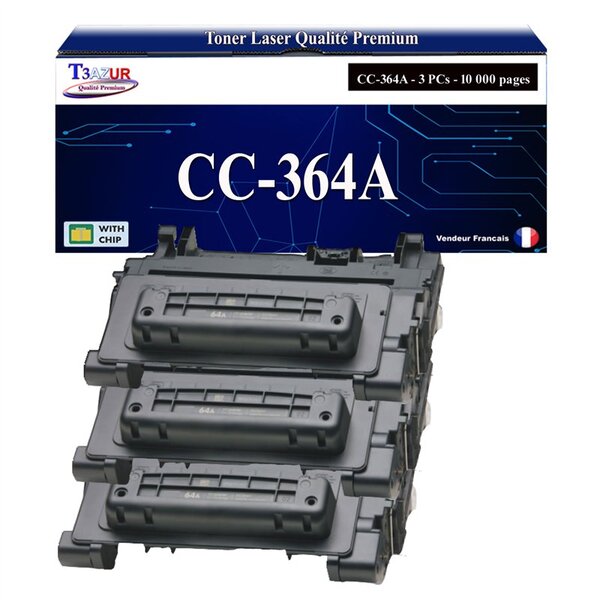 T3AZUR -3x Toners compatibles avec HP CC364A / CE390A (64A/90A) pour HP Laserjet M4555  M4555F  M4555FSKM MFP  M4555H MFP