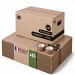 Pack and Move - Lot 40 cartons déménagement stockage standard - 60 x 30 x 30 cm - Poignées renforcées - 2 adhésifs offerts
