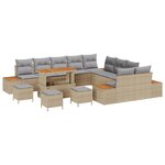 vidaXL Ensemble de sofa de jardin 14 pièces avec des coussins beige en poly rotin acacia.