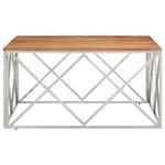 vidaXL Table basse argenté acier inoxydable et bois massif d'acacia