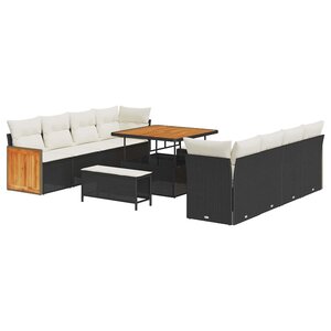 vidaXL Ensemble de canapé de jardin 11 Pièces Noir et Crème