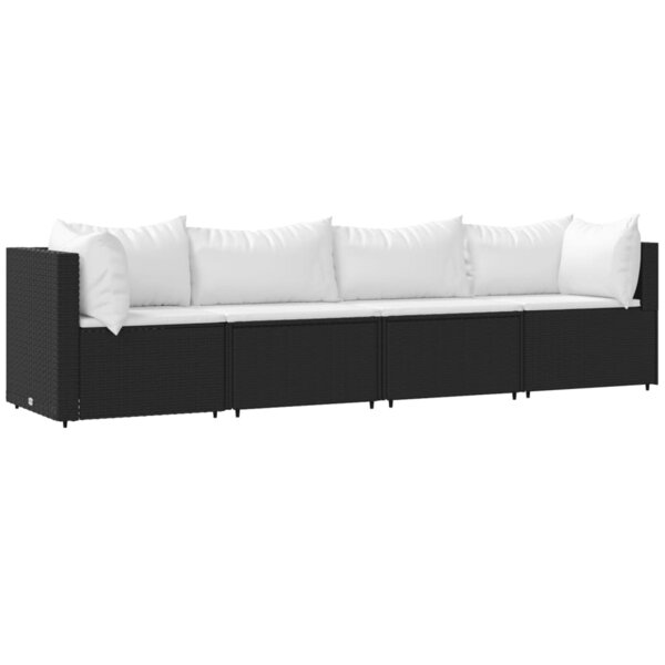 vidaXL Salon de jardin 4 Pièces avec coussins Noir Résine tressée