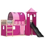 vidaXL Lit superposé avec toboggan et rideaux rose 90x200 cm