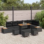 vidaXL Ensemble de canapé de jardin avec coussin 10 Pièces Noir