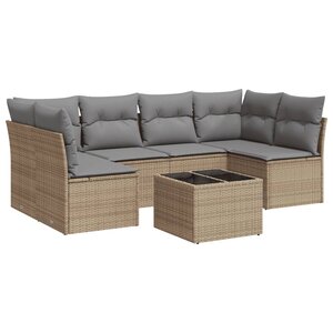 vidaXL Salon de jardin avec coussins 7 Pièces beige résine tressée