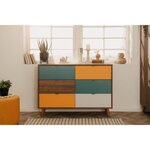 Commode 6 tiroirs - Métal et bois massif - Noyer foncé - Style rétro-vintage - L120 x P40 x H87 cm - CUBA