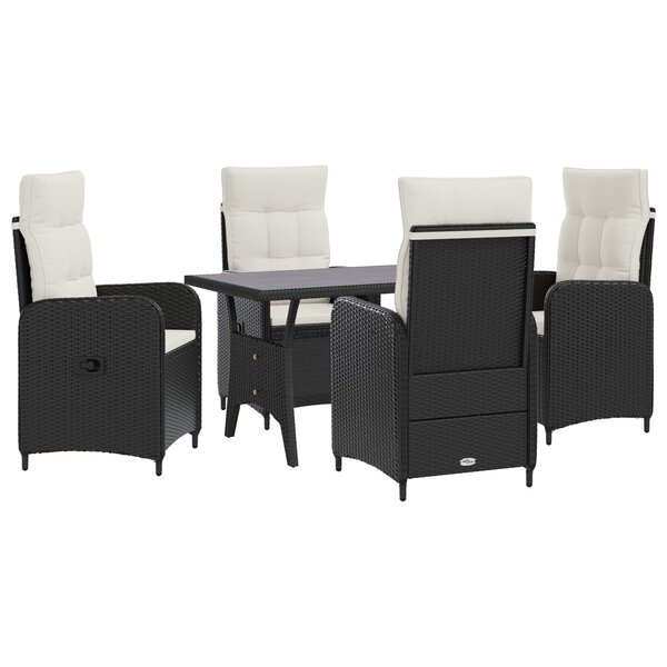 vidaXL Ensemble de repas extérieur 5 Pièces Noir et blanc crème polyrotin