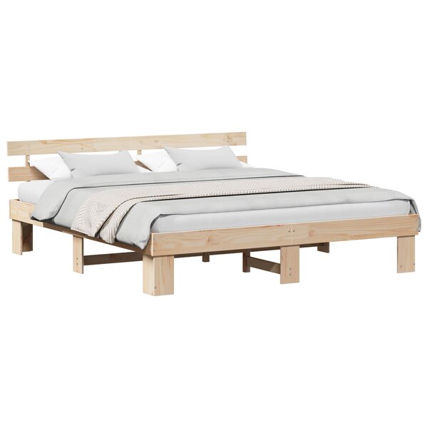 vidaXL Cadre de lit avec tête de lit Naturel 200 x 200 cm Pin massif
