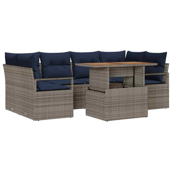 vidaXL Ensemble de canapé de jardin 7 Pièces gris et bleu marine