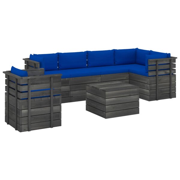 vidaXL Salon palette de jardin 7 Pièces avec coussins Bois de pin massif