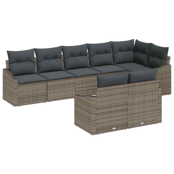 vidaXL Ensemble de canapé de jardin 8 Pièces Gris Poly rotin