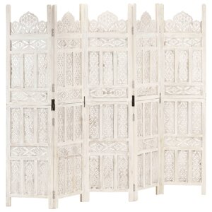 vidaXL Cloison de séparation 5 panneaux Blanc 200x165 cm Bois manguier