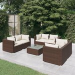 vidaXL Salon de jardin 7 Pièces avec coussins Résine tressée Marron