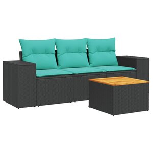 vidaXL Salon de jardin 4 Pièces avec coussins noir résine tressée