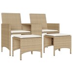 vidaXL Canapé de jardin 2 places avec table et tabourets beige rotin