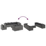 vidaXL Salon de jardin 9 Pièces avec coussins Gris Résine tressée