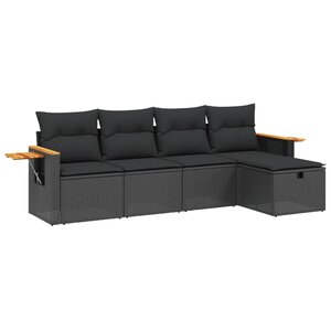 vidaXL Salon de jardin 5 Pièces avec coussins noir résine tressée
