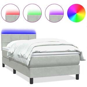 vidaXL Sommier à lattes de lit et matelas et LED gris clair 90x210 cm velours