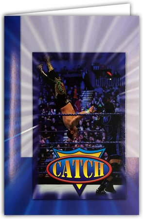 Carte CATCH Bleue Catcheur Combat Lutte Professionnelle avec enveloppe 12x17 5cm