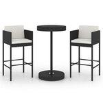 vidaXL Ensemble de bar de jardin 3 Pièces et coussins Résine tressée Noir