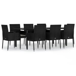 vidaXL Ensemble à manger jardin 9Pièces et coussins noir résine tressée