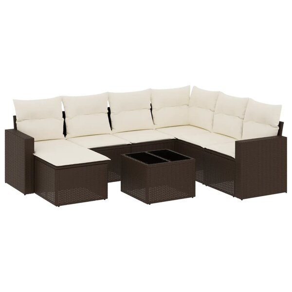 vidaXL Salon de jardin 8 Pièces avec coussins marron résine tressée