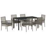 vidaXL Ensemble de Salle à Manger de Jardin 7 Pièces avec Coussins Gris Poly Rattan