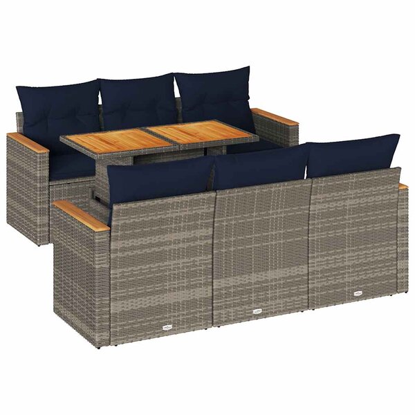 vidaXL Salon de jardin avec coussins 7 Pièces gris résine tressée