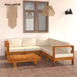 vidaXL Salon de jardin 6 Pièces avec coussins blanc crème Bois d'acacia