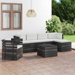 vidaXL Salon palette de jardin 7 Pièces avec coussins Bois de pin massif