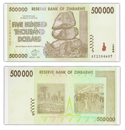 Billet de collection 500000 dollars 2008 zimbabwe - neuf - p76a