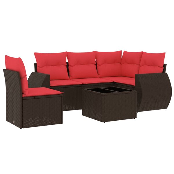 vidaXL Salon de jardin 6 Pièces avec coussins marron résine tressée