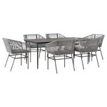 vidaXL Ensemble à manger jardin coussins 7 Pièces gris poly rotin verre
