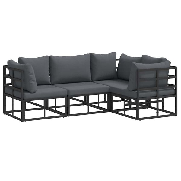vidaXL Ensemble de canapé de jardin avec coussin 4 Pièces Noir Aluminium