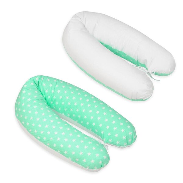 Coussin maternité pre/post natal usages multiples etoiles blanches sur fond bleu menthe   blanc